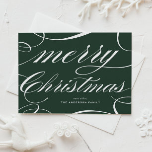 Elegante Flourish Script Groen Kerstfeest Feestdagenkaart