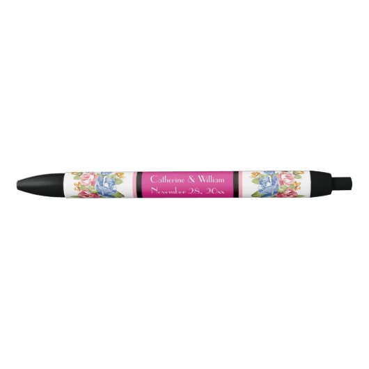 Elegante Flower  bruiloft gunst Vrijgezellenfeest Zwarte Inkt Pen (Voorkant)