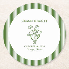 Elegante Flower Garden Party Classic Green Wedding Ronde Kartonnen Onderzetter