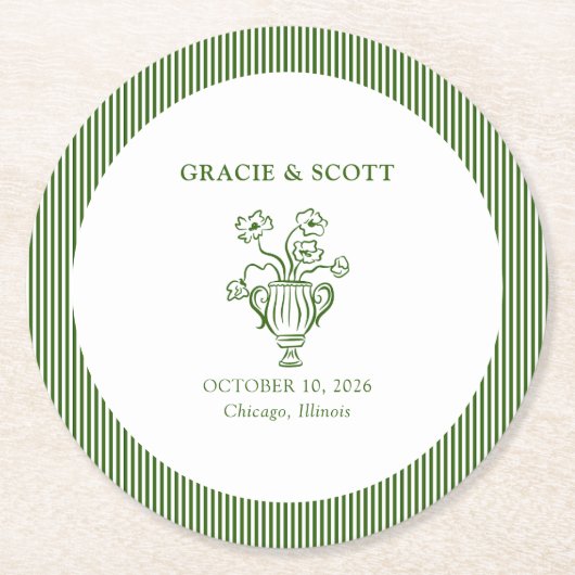 Elegante Flower Garden Party Classic Green Wedding Ronde Kartonnen Onderzetter (Voorkant)