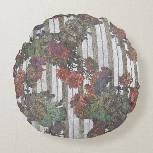 Elegante  Flowers Franse Ticking Stripes Rond Kussen (Voorkant)