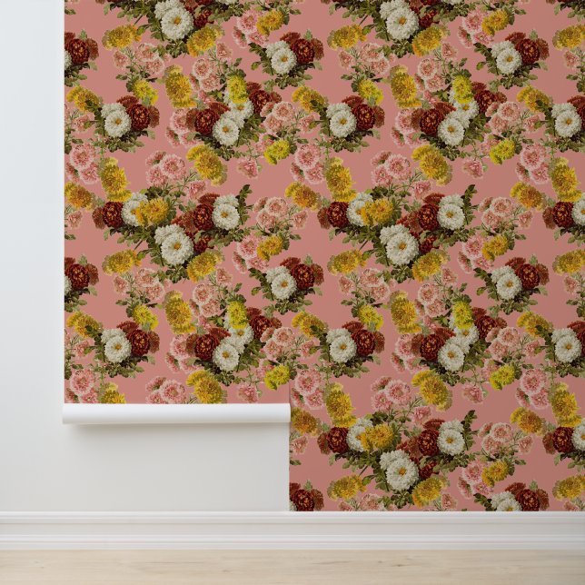 Elegante  Flowers op Roze Behang (Applicatie)