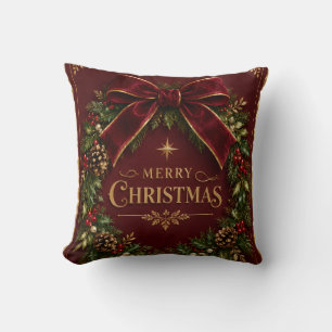 Elegante Fluwelen Strik Kerst, Luxe Botanisch Kussen