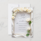 Elegante Fluwelen Witte Rozen bruiloft RSVP Kaartje (Voorkant)