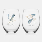 Elegante Flying Blue Herons Naam Wijnglas Zonder Voet (Voorkant)