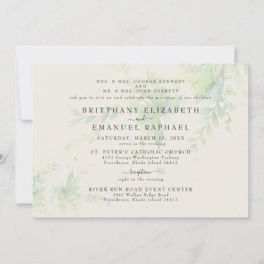 Elegante Foliage Cream Ouders Horizontale Bruiloft Kaart (Voorkant)