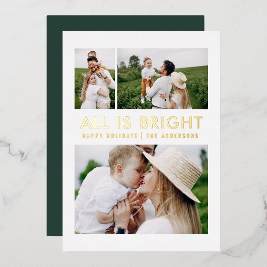 elegante folie 3 foto moderne folie vakantiekaart folie feestdagenkaart (Voorkant / Achterkant)