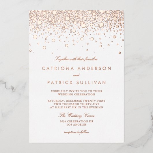 Elegante Folie geperst Confetti Stippen bruiloft R Uitnodiging (Voorkant)