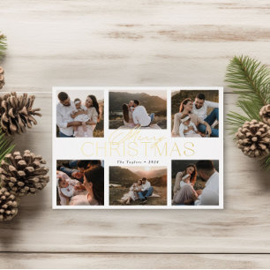 Elegante folie-gestempelde kerstkaart met zes foto folie feestdagenkaart