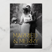 Elegante Folie Getrouwd en Vrolijk Pas getrouwd Fo Folie Feestdagenkaart (Voorkant)