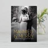 Elegante Folie Getrouwd en Vrolijk Pas getrouwd Fo Folie Feestdagenkaart (Staand Voorkant)