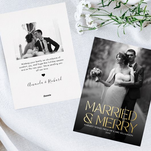 Elegante Folie Getrouwd en Vrolijk Pas getrouwd Fo Folie Feestdagenkaart