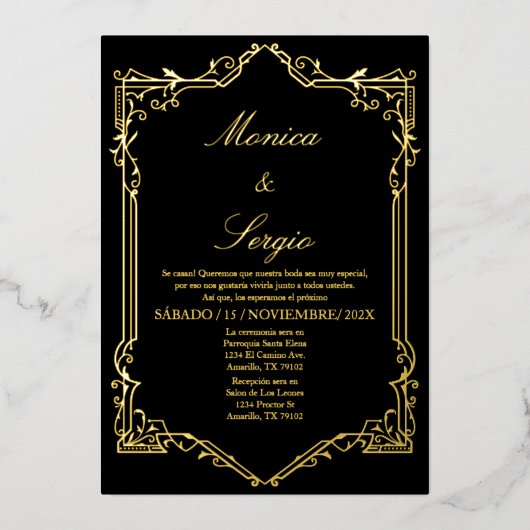 Elegante folie huwelijksuitnodiging in het Spaans Folie Uitnodiging (Voorkant)