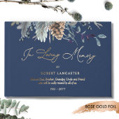 Elegante Folie in liefdevolle herinnering, Blue Fl Gastenboek