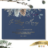 Elegante Folie in liefdevolle herinnering, Blue Fl Gastenboek