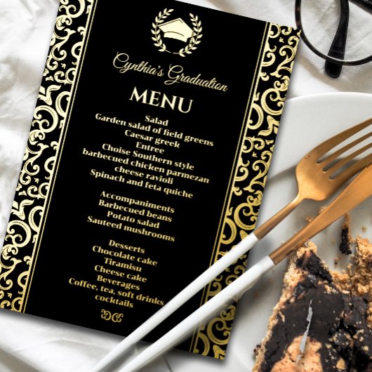 Elegante folie kader afstudeer diner menu  folie uitnodiging