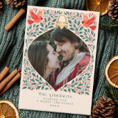 Elegante Folk Art Kardinaal Kerst Fotobehang Foto Feestdagenkaart