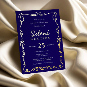 Elegante Fondsenwervende Stille Veiling Navy & Gou Folie Uitnodiging