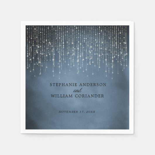 Elegante fonkelende slingerlichtjes Navyblauwe bru Servet (Voorkant)