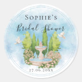 Elegante fonte witte Duiven bloemen Bruidsdouche Ronde Sticker (Voorkant)