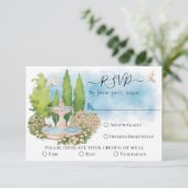 Elegante Fontein bloem, duiven Zomer Bruiloft RSVP Kaart (Staand voorkant)