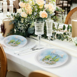 Elegante fontein | bloemen duiven Bruiloft Luxe Papieren Bordje