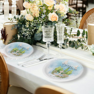 Elegante fontein bloemen duiven Bruiloft Luxe Papieren Bordje