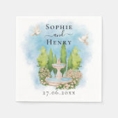 Elegante fontein | bloemen duiven Bruiloft Luxe Servet (Voorkant)