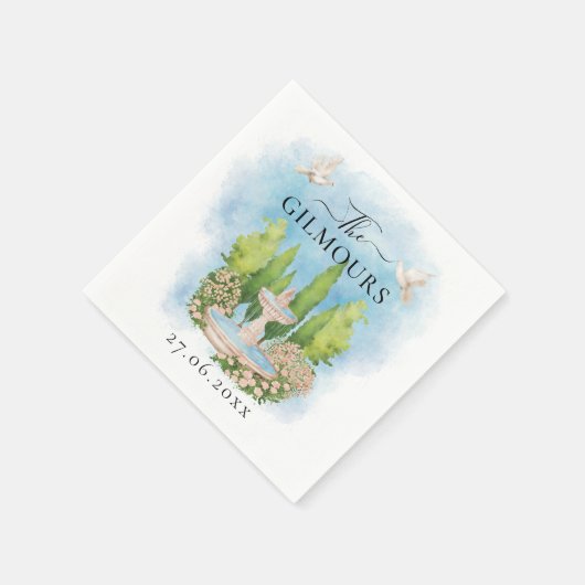 Elegante fontein | bloemen duiven Bruiloft Luxe Servet (Hoek)