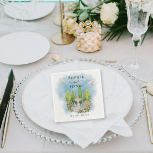 Elegante fontein bloemen duiven Bruiloft Luxe Servet