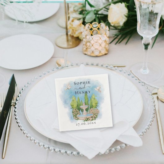 Elegante fontein | bloemen duiven Bruiloft Luxe Servet