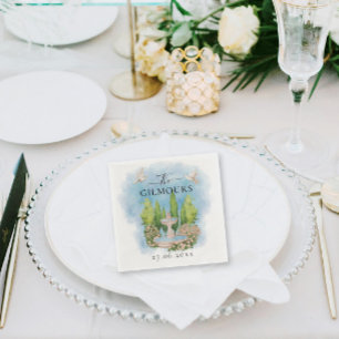 Elegante fontein   bloemen duiven Bruiloft Luxe Servet