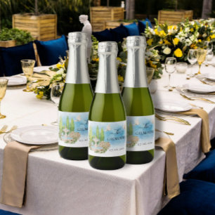 Elegante Fonteinbloemen Duiven Huwelijk Luxe Sparkling Wijnetiket