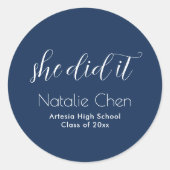 Elegante fonts met modern blauw Afstuderen Ronde Sticker (Voorkant)