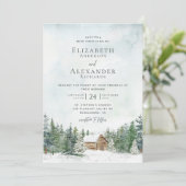 Elegante Forest Cabin Pine Trees Winter Wedding Kaart (Staand voorkant)