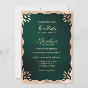 Elegante Forest Gold Metallic Wavy Border Wedding Kaart