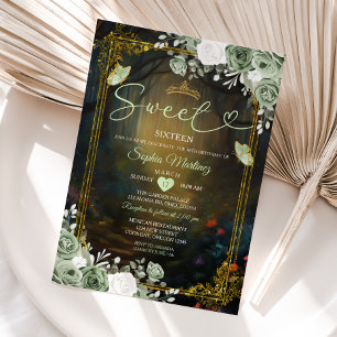 Elegante Forest Sage Green Princess Quinceañera Kaart