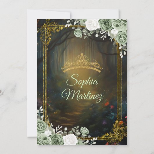 Elegante Forest Sage Green Princess Quinceañera Kaart (Achterkant)