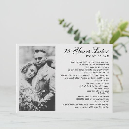 Elegante formele 75e Jubileum trouwfoto Kaart (Staand voorkant)