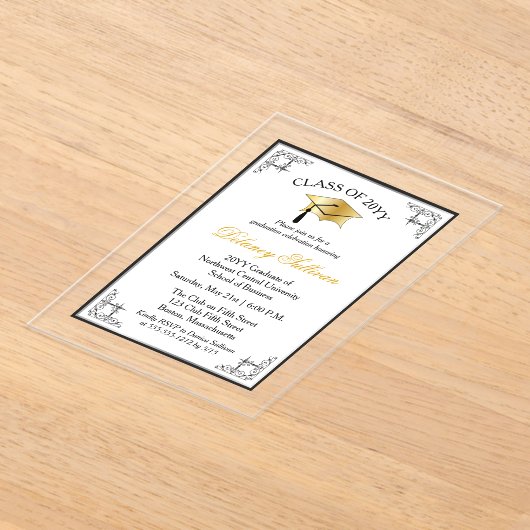 Elegante formele afstudeerfeest Faux Gold Acryl Uitnodigingen (Laagn)