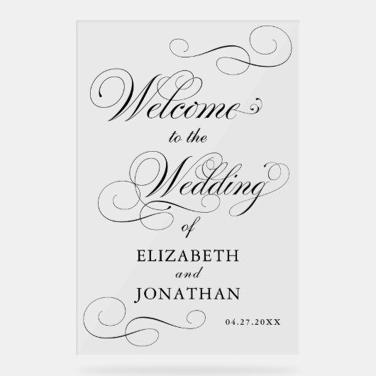 Elegante formele Black Script bruiloft welkom Acryl Bord (Voorkant)