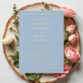 Elegante formele blauwe trouw goud folie uitnodiging