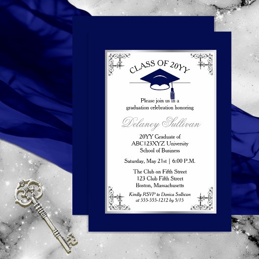 Elegante formele Blue College Graduation Party Kaart