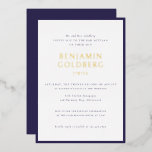 Elegante formele Blue Lijst Bar Bat Mitzvah Gold Folie Uitnodiging<br><div class="desc">Elegante formele Blue Lijst Bar Bat Mitzvah Gold Foil Invitation Sjabloon</div>