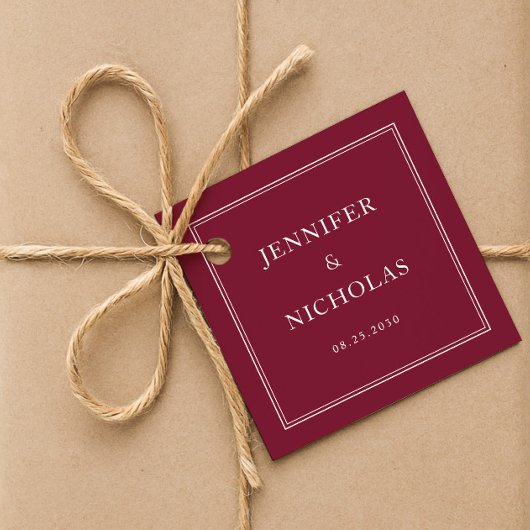 Elegante formele bordeauxrode bruiloft bedankjes labels