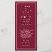 Elegante formele bordeauxrode trouw menu (Voorkant)