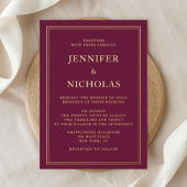 Elegante Formele Bourgondische Bruiloft Goud Folie Uitnodiging