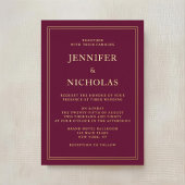 Elegante Formele Bourgondische Bruiloft Goud Folie Uitnodiging