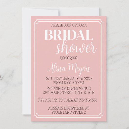 Elegante formele bruids douche uitnodiging (Voorkant)