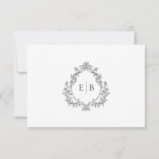 Elegante formele bruiloft Crest Monogram Logo RSVP (Achterkant)